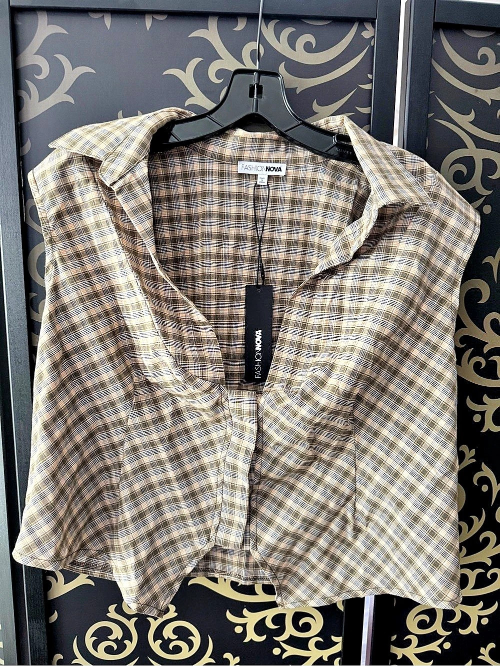 Fashion Nova Sharni Plaid Sleeveless Top Yellow Size 2X